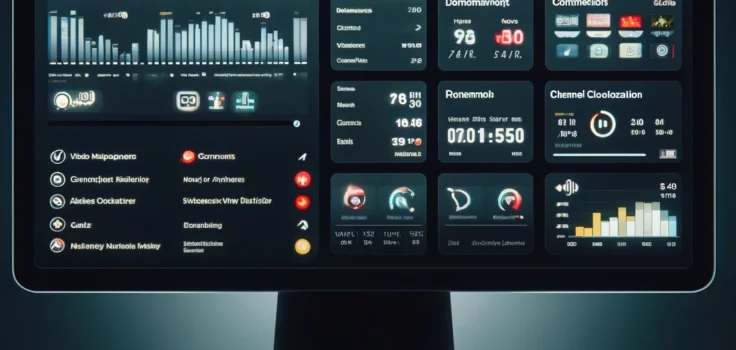 Digital representation of YouTube Dashboard on a desktop, featuring sections like Analytics and Video Management.