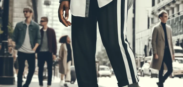 A fashionable and modern depiction of the Tights as Pants Trend, showing a model in urban attire confidently wearing stylish tights with trendy accessories.