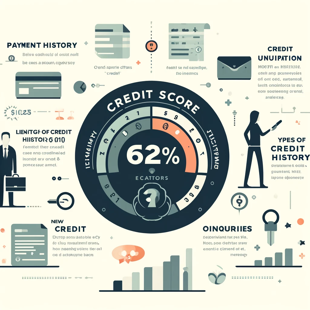 A visual guide showing the factors that impact credit scores, including payment history, credit utilization, and credit mix.