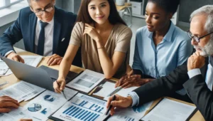 A comprehensive image illustrating individuals and business owners consulting with a tax advisor to strategize tax savings effectively.