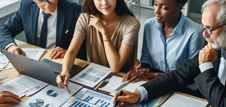 A comprehensive image illustrating individuals and business owners consulting with a tax advisor to strategize tax savings effectively.