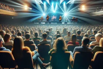 Audience enjoying a live concert with a view from the best seats in the venue.