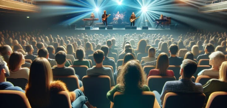 Audience enjoying a live concert with a view from the best seats in the venue.