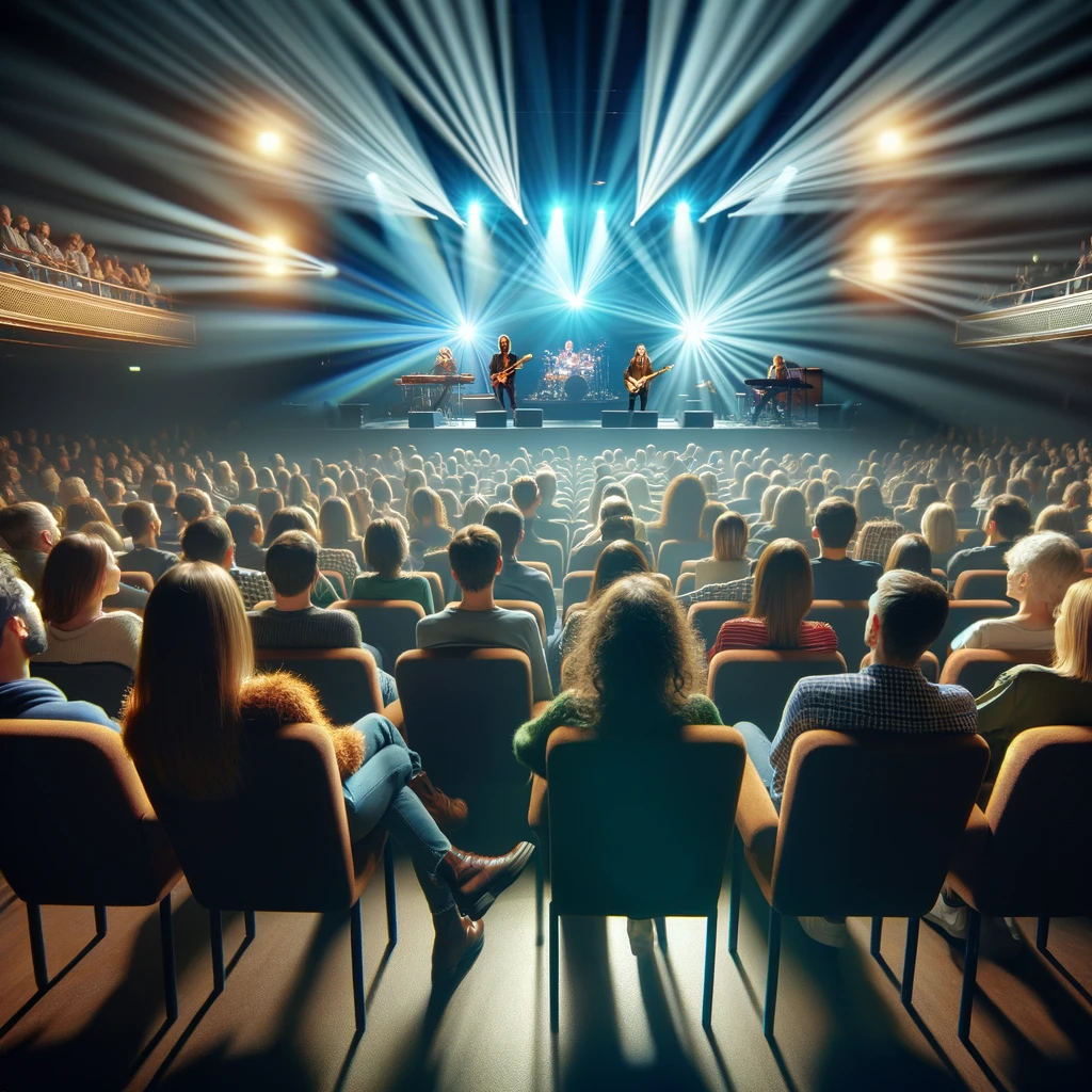 Audience enjoying a live concert with a view from the best seats in the venue.