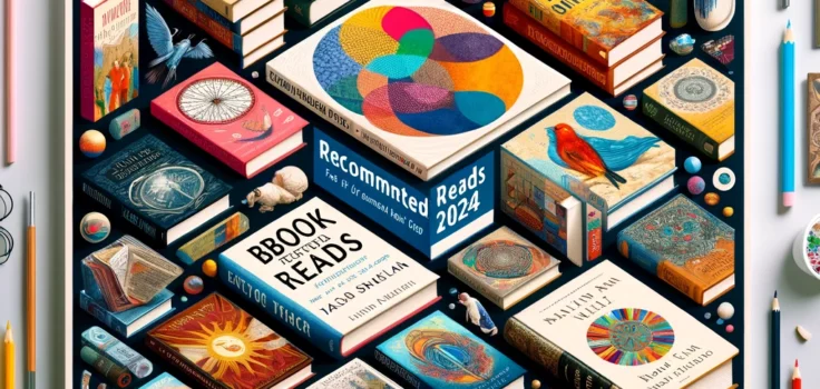A visually engaging collage of the covers of highly recommended books for 2024, featuring a mix of fiction and non-fiction titles.