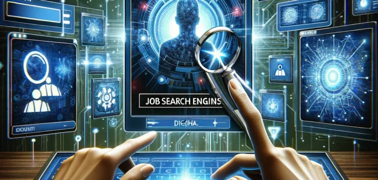 Dynamic display of the top job search engines of 2024, showcasing their advanced AI features and user-friendly interfaces.